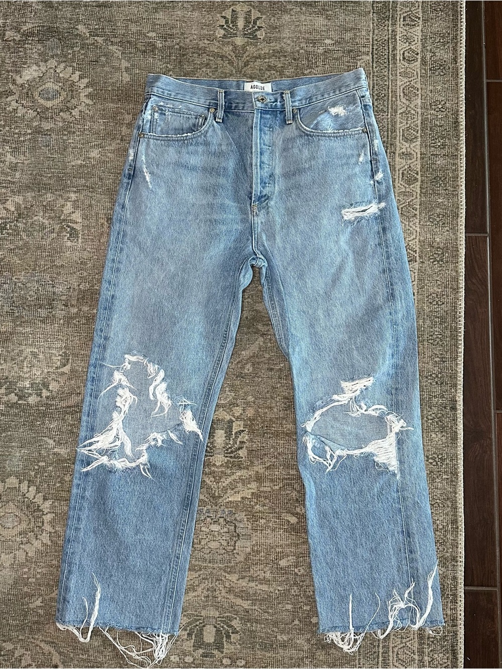 Agolde 90s Distressed Jeans Womens Size 28 Light Wash Raw Hem Loose Fit *READ*
